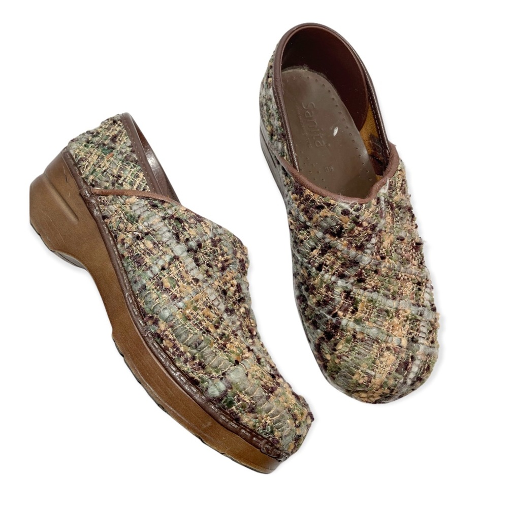 Sanita tweed textured multicolored slip on danish round toe clogs